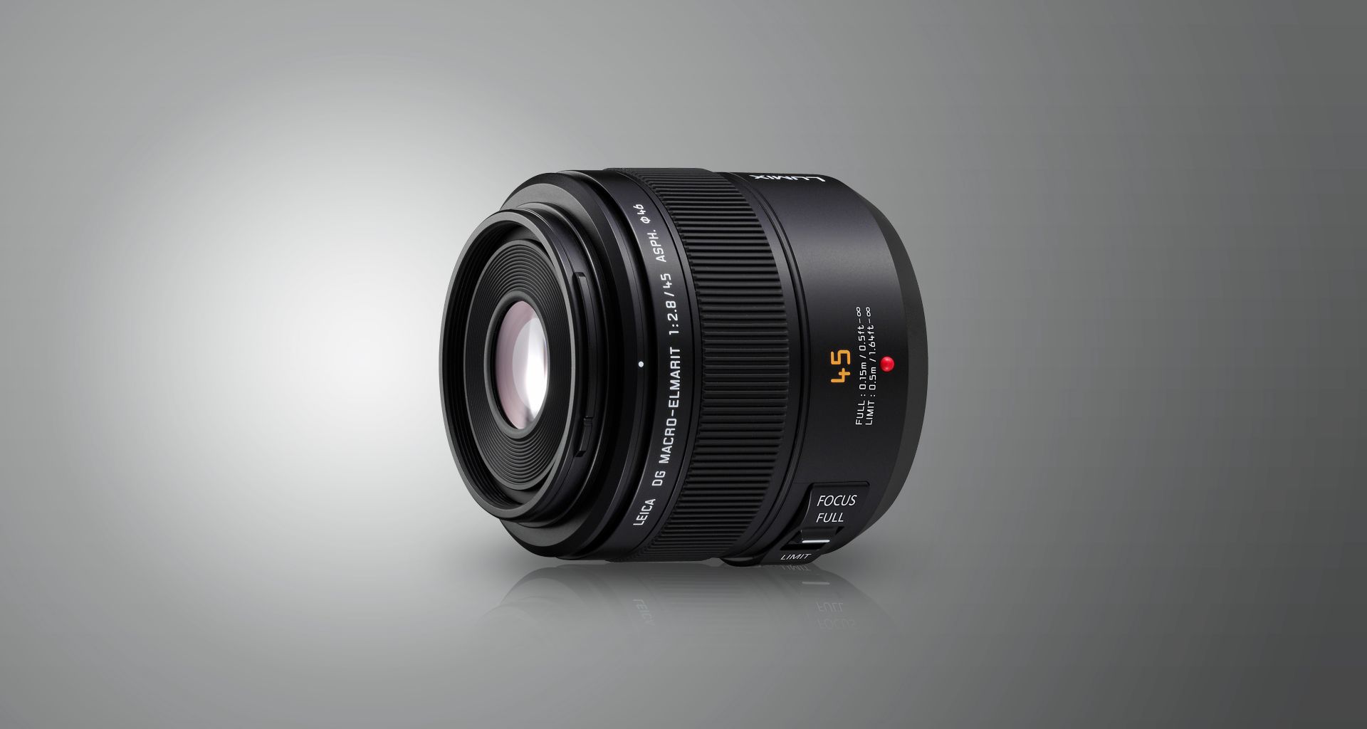 Photographie de l’objectif LEICA DG MACRO-ELMARIT 45&nbsp;mm / F2.8 ASPH. / MÉGA S.O.I. Objectif Micro 4/3 (H-ES045)
