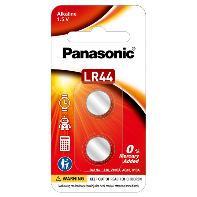 รูปของ ถ่านกระดุมอัลคาไลน์ รุ่น LR-44PT จำนวน 2 ชิ้น ต่อแพ็ค