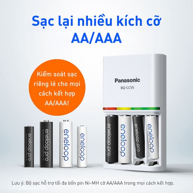 Sạc cùng lúc nhiều kích cỡ pin AA/AAA