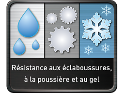 Résistance aux éclaboussures, à la poussière et au gel
