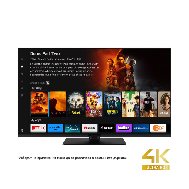 Снимка на Panasonic LED 4K Ultra HD телевизор серия W60, захранван от TiVo