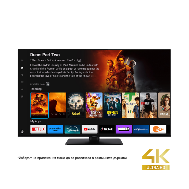 Снимка на Panasonic LED 4K Ultra HD телевизор серия W60, захранван от TiVo