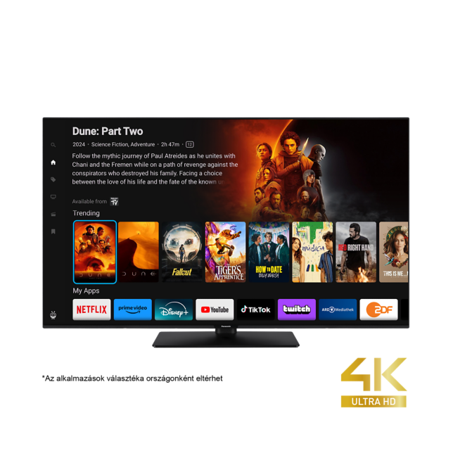 A Panasonic W60 Series LED 4K Ultra HD TV a TiVo erejével fényképen