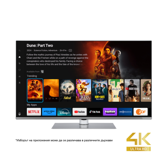 Снимка на Panasonic LED 4K Ultra HD телевизор серия W63, захранван от TiVo