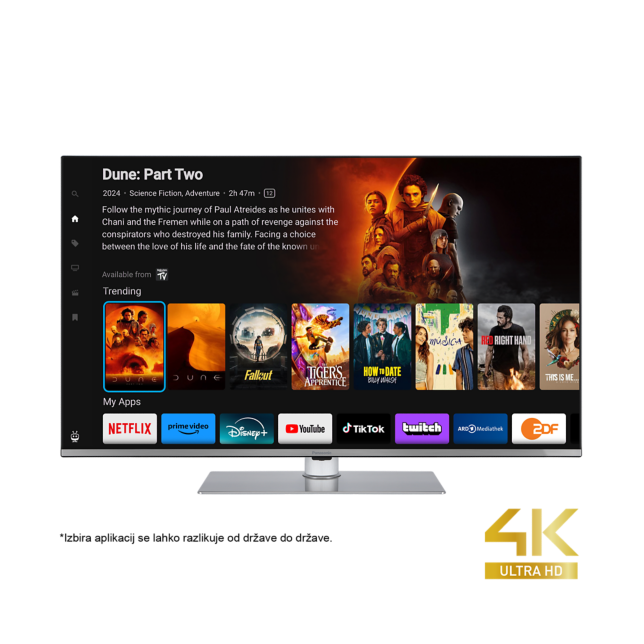 Fotografija Panasonic serije W63 LED 4K Ultra HD TV, ki ga poganja TiVo