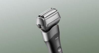 Close-up of the shaver shown at an angle against plain background