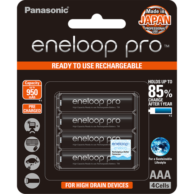Photo of eneloop pro High Capacity AAA Ni-MH Pre-Charged Rechargeable Batteries, 4-Pcs
