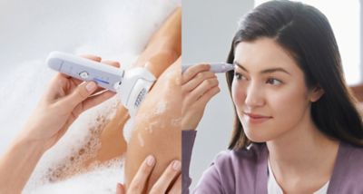 Žena používa epilátor na telo a obočie