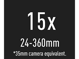 15x zum (24-360 mm, ekvivalentno fotoaparatu od 35 mm)