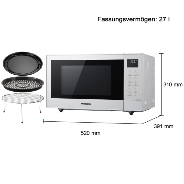 Produktabbildung 27-Liter-Slim Line-Inverter-Mikrowelle mit Grill, Backofenfunktion und Heißluftfritteuse – 1.000 W