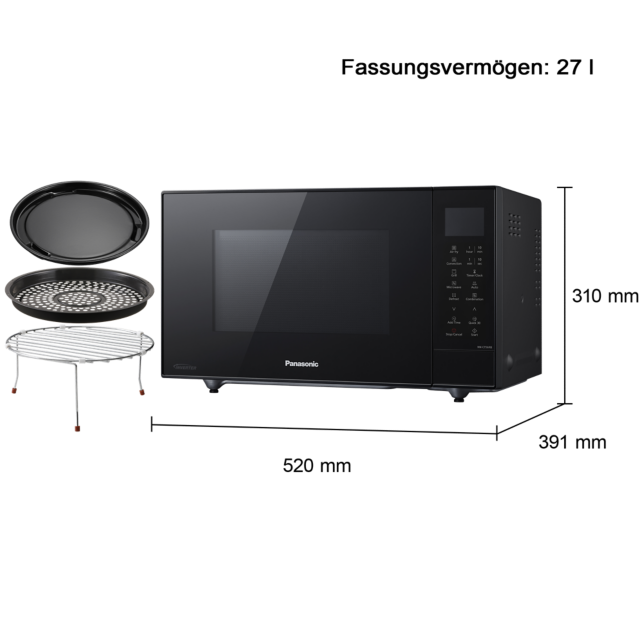 Produktabbildung 27-Liter-Slim Line-Inverter-Mikrowelle mit Grill, Backofenfunktion und Heißluftfritteuse – 1.000 W