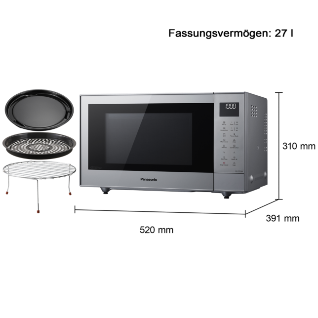 Produktabbildung 27-Liter-Slim Line-Inverter-Mikrowelle mit Grill, Backofenfunktion und Heißluftfritteuse – 1.000 W