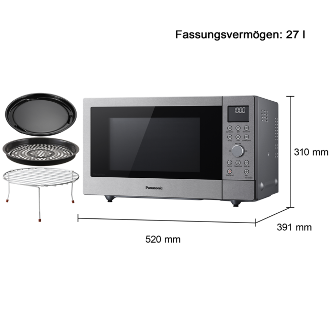 Produktabbildung 27-Liter-Slim Line-Inverter-Mikrowelle mit Grill, Backofenfunktion und Heißluftfritteuse – 1.000 W