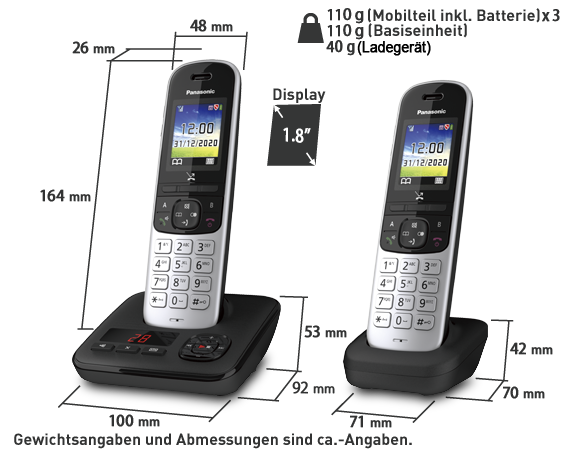 Produktabbildung KX-TGH723 Schnurlostelefon mit 2 zusätzlichen Mobilteilen